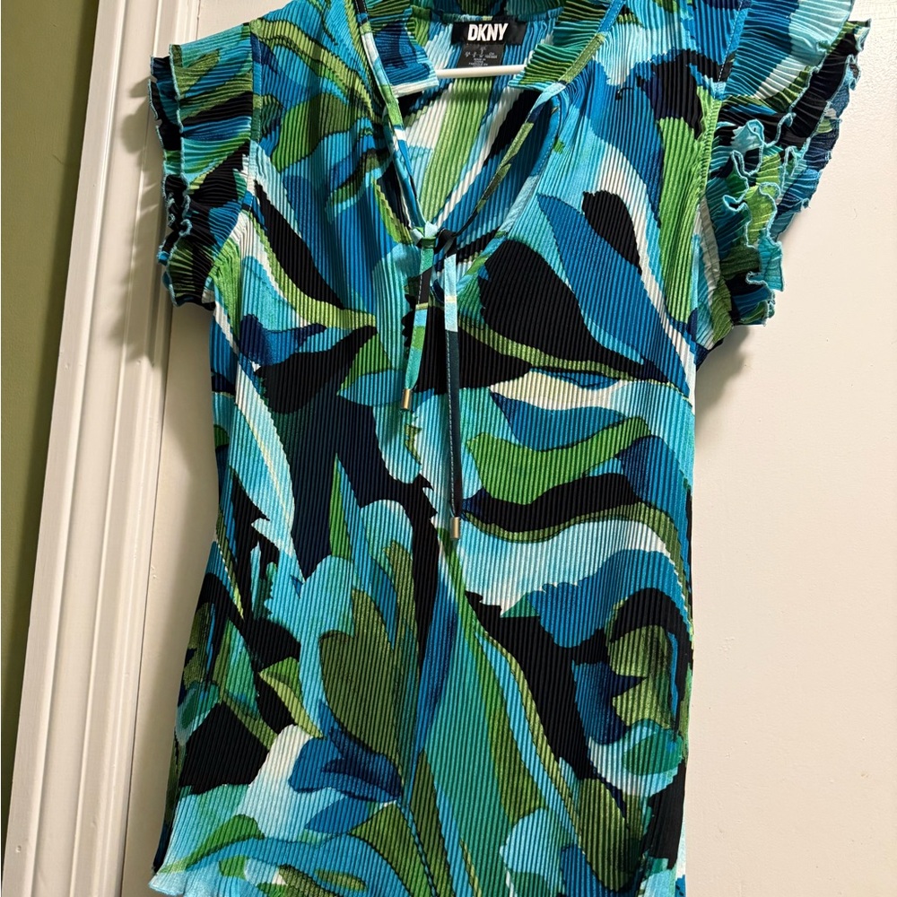DKNY Vibrant Blue and Green Blouse